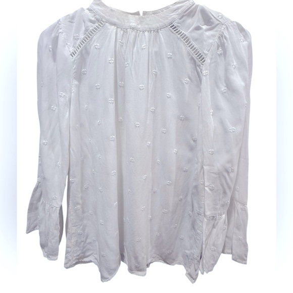 Loft XXS petite white long sleeve eyelet blouse excellent condition - Picture 1 of 4